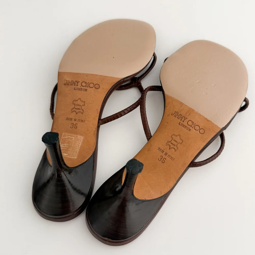 靴 jimmy choo Shell Sandals 36 Jimmy Choo Brown Leather Sandal Heels (IT 36) — sororité.